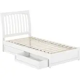 Roslyn Twin XL Platform Bed with Panel Footboard, Drawers & Charging in White