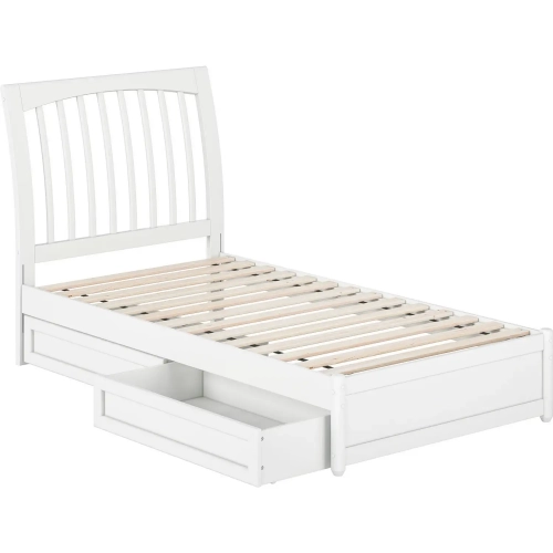 Roslyn Twin Platform Bed with Panel Footboard, Drawers & Charging in White