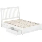 Roslyn Full Platform Bed with Panel Footboard, Drawers & Charging in White
