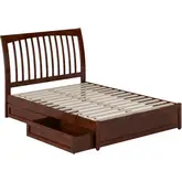 Roslyn Full Platform Bed with Panel Footboard, Drawers & Charging in Walnut Finish