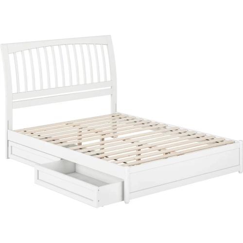 Roslyn Queen Platform Bed with Panel Footboard, Drawers & Charging in White