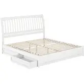 Roslyn King Platform Bed with Panel Footboard, Drawers & Charging in White