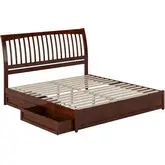 Roslyn King Platform Bed with Panel Footboard, Drawers & Charging in Walnut Finish