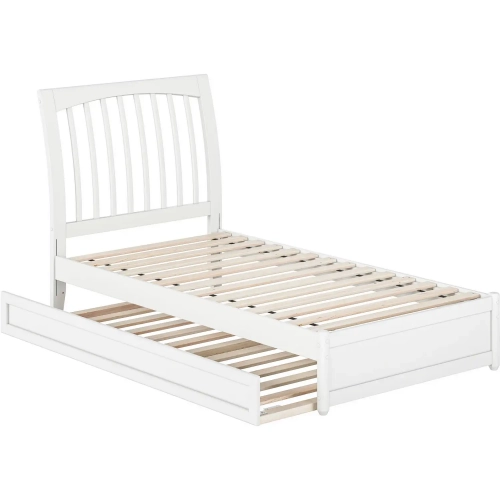 Roslyn Twin Platform Bed with Panel Footboard, Twin Trundle & Charging in White