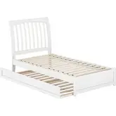 Roslyn Twin Platform Bed with Panel Footboard, Twin Trundle & Charging in White