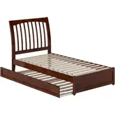 Roslyn Twin Platform Bed with Panel Footboard, Twin Trundle & Charging in Walnut Finish