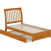 Roslyn Twin Platform Bed with Panel Footboard, Twin Trundle & Charging in Light Toffee