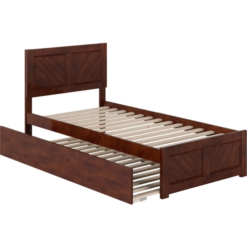Canyon Twin XL Platform Bed with Footboard & Twin XL Trundle in Walnut Wood