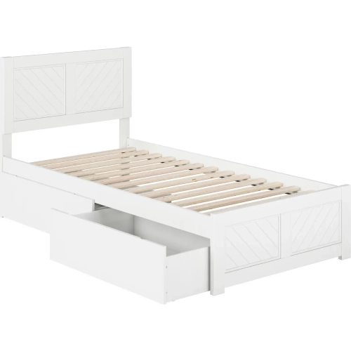 Canyon Twin XL Platform Bed with Footboard & Storage Drawers in White Wood