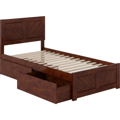 Canyon Twin XL Platform Bed with Footboard & Storage Drawers in Walnut Wood