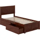 Canyon Twin XL Platform Bed with Footboard & Storage Drawers in Walnut Wood