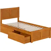 Canyon Twin XL Platform Bed with Footboard & Storage Drawers in Light Toffee Wood