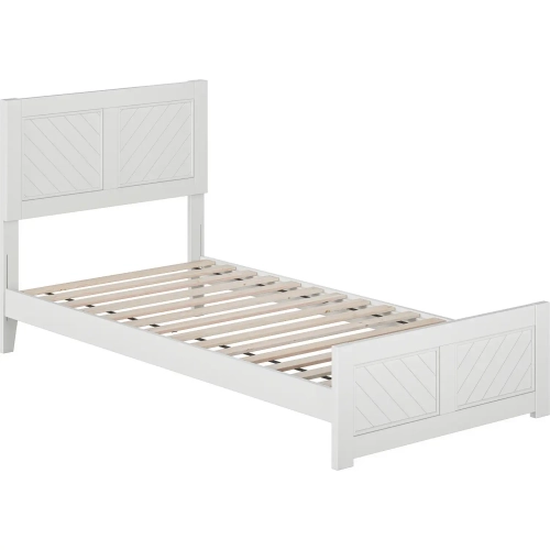 Berkshire Twin XL Low Profile Platform Bed with Footboard in White Wood