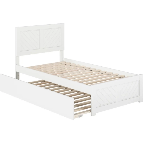 Canyon Twin Platform Bed with Footboard & Twin Trundle in White Wood