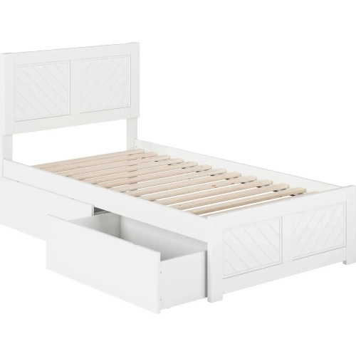 Canyon Twin Platform Bed with Footboard & Storage Drawers in White Wood