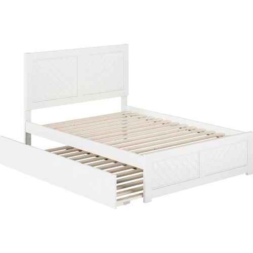Canyon Full Platform Bed with Footboard & Twin Trundle in White Wood