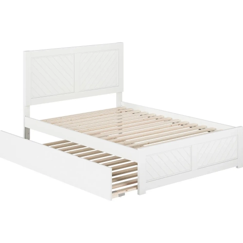 Canyon Full Platform Bed with Footboard & Full Trundle in White Wood