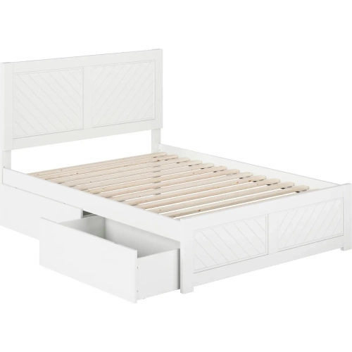 Canyon Full Platform Bed with Footboard & Storage Drawers in White Wood