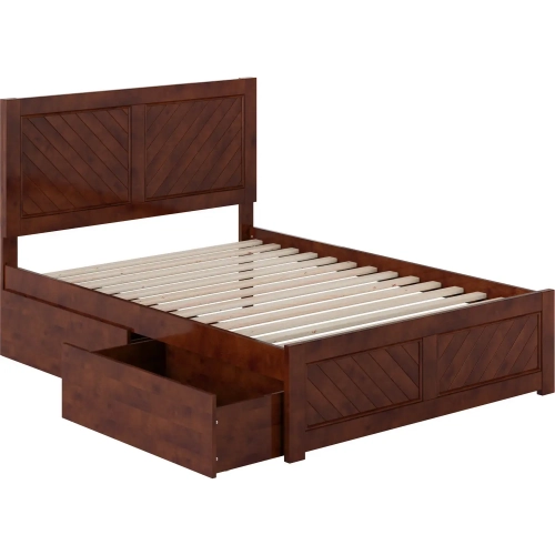 Canyon Full Platform Bed with Footboard & Storage Drawers in Walnut Wood