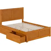 Canyon Full Platform Bed with Footboard & Storage Drawers in Light Toffee Wood