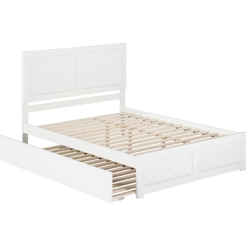 Canyon Queen Platform Bed with Footboard & Twin XL Trundle in White Wood