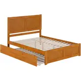 Canyon Queen Platform Bed with Footboard & Twin XL Trundle in Light Toffee Wood