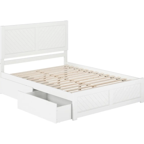 Canyon Queen Platform Bed with Footboard & Storage Drawers in White Wood