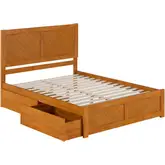 Canyon Queen Platform Bed with Footboard & Storage Drawers in Light Toffee Wood