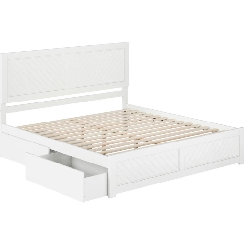 Canyon King Platform Bed with Footboard & Storage Drawers in White Wood