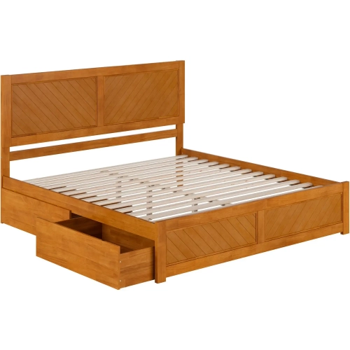 Canyon King Platform Bed with Footboard & Storage Drawers in Light Toffee Wood