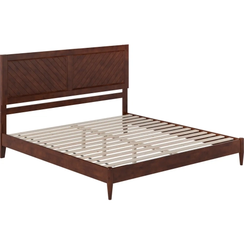 Berkshire King Low Profile Platform Bed with USB in Walnut Finish Wood