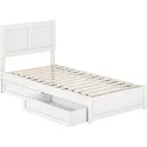 Clayton Twin XL Platform Bed with Panel Footboard, Drawers & Charging in White