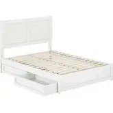 Clayton Full Platform Bed with Panel Footboard, Drawers & Charging in White