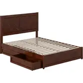 Clayton Full Platform Bed with Panel Footboard, Drawers & Charging in Walnut Finish