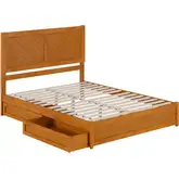 Clayton Queen Platform Bed & 2 Under Bed Drawers in Light Toffee Wood