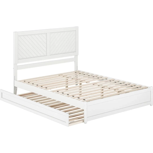 Clayton Queen Platform Bed with Panel Footboard, Twin XL Trundle & Charging in White