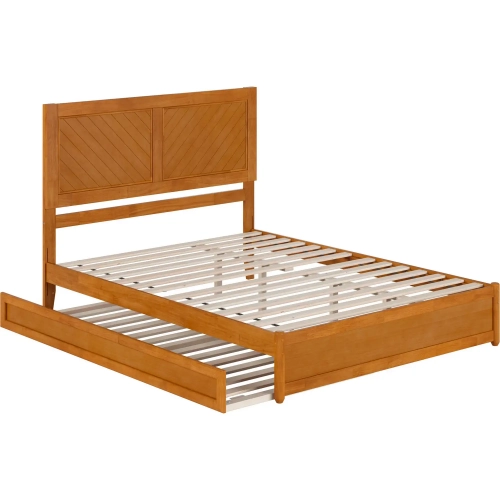 Clayton Queen Platform Bed & Twin XL Trundle in Light Toffee Wood