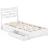Emelie Twin XL Platform Bed with Panel Footboard, Drawers & Charging in White