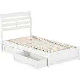 Emelie Twin Platform Bed with Panel Footboard, Drawers & Charging in White