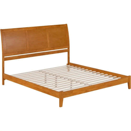 Portland King Low Profile Platform Bed in Light Toffee Solid Wood