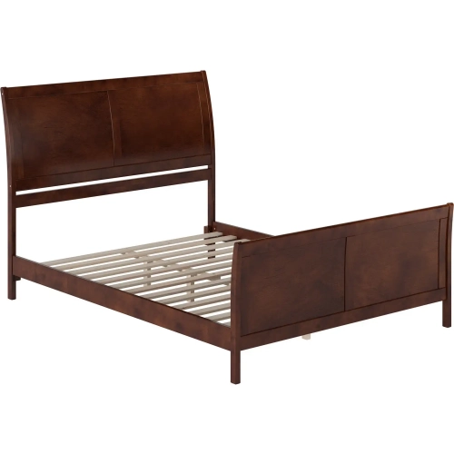 Portland Queen Low Profile Platform Bed with Footboard in Walnut Wood