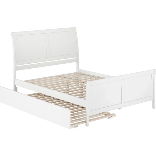 Portland Queen Platform Bed with Footboard & Twin XL Trundle in White Wood