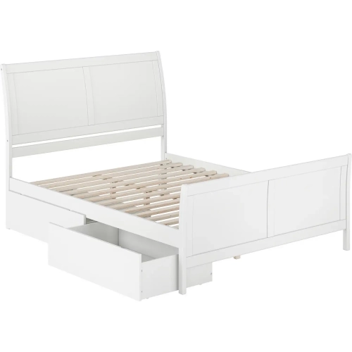 Portland Queen Platform Bed with Footboard & Drawers in White Wood