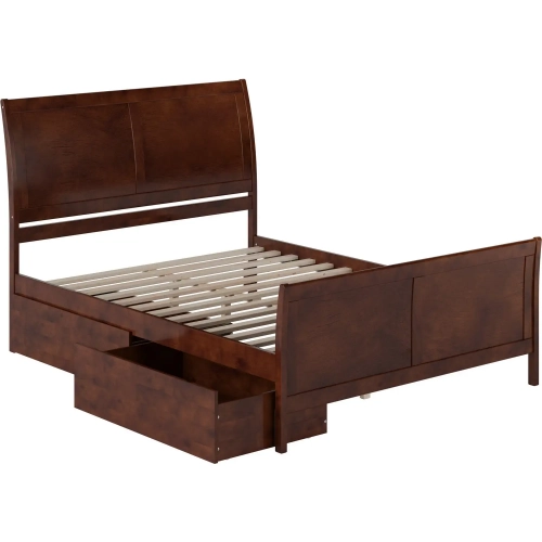 Portland Queen Platform Bed with Footboard & Drawers in Walnut Wood