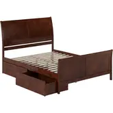 Portland Queen Platform Bed with Footboard & Drawers in Walnut Wood