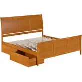 Portland King Platform Bed with Footboard & Drawers in Toffee Wood