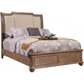 Melbourne California King Sleigh Bed w/ Upholstered Headboard in Wire Brush French Truffle