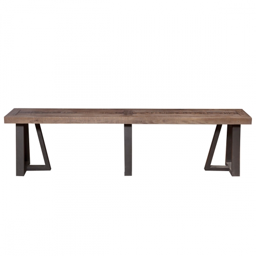 Prairie Dining Bench with Reclaimed Natural Pine Top on Black Base