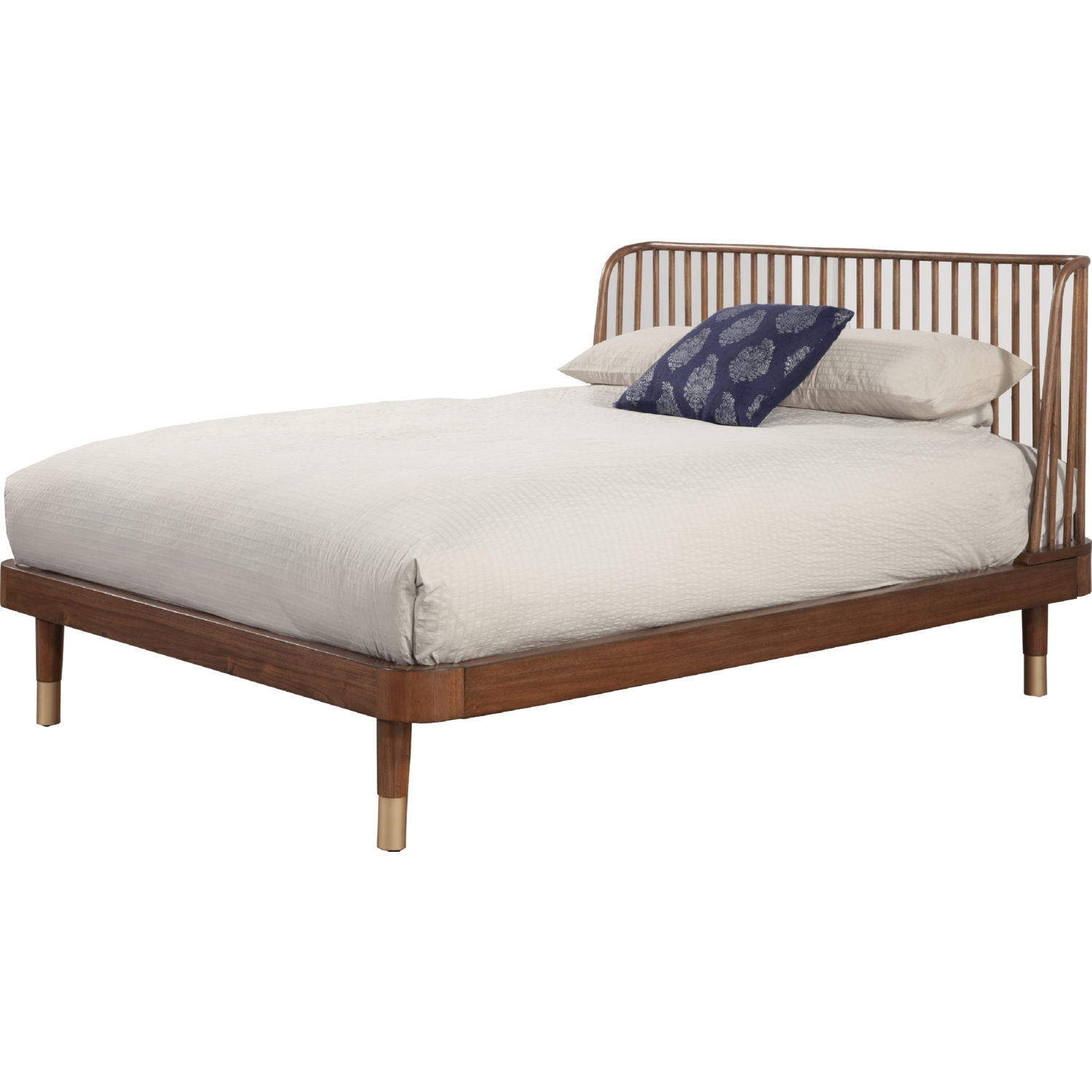 Alpine 1971-01Q Belham Queen Platform Bed in Rattan & Dark Walnut