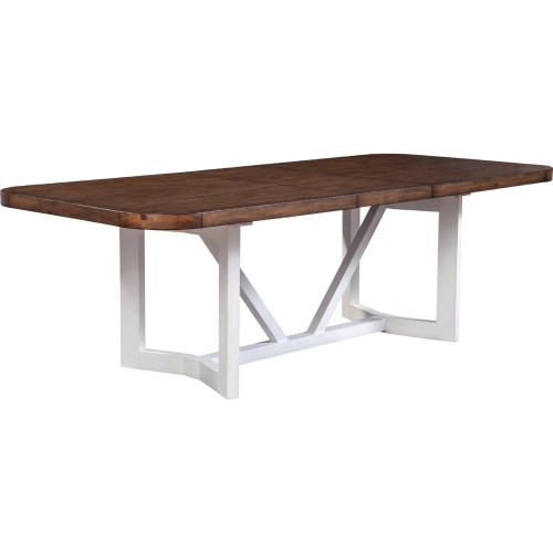 Donham 78" Extension Trestle Dining Table in Brown & White Wood